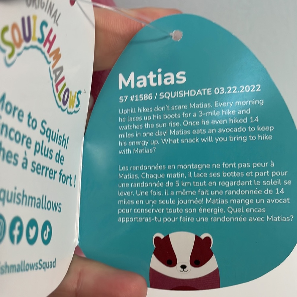 NWT 7” Matias then badger squishmallow - Picture 5 of 5